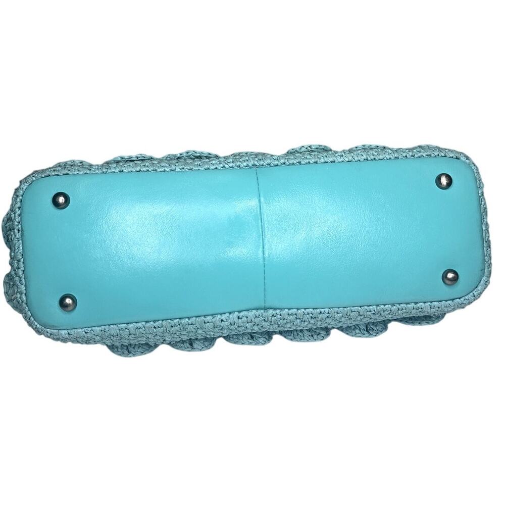 Patricia Nash Aqua Woven Raffia Frame Bag Scalloped Crochet Handbag Turquoise - Picture 4 of 7